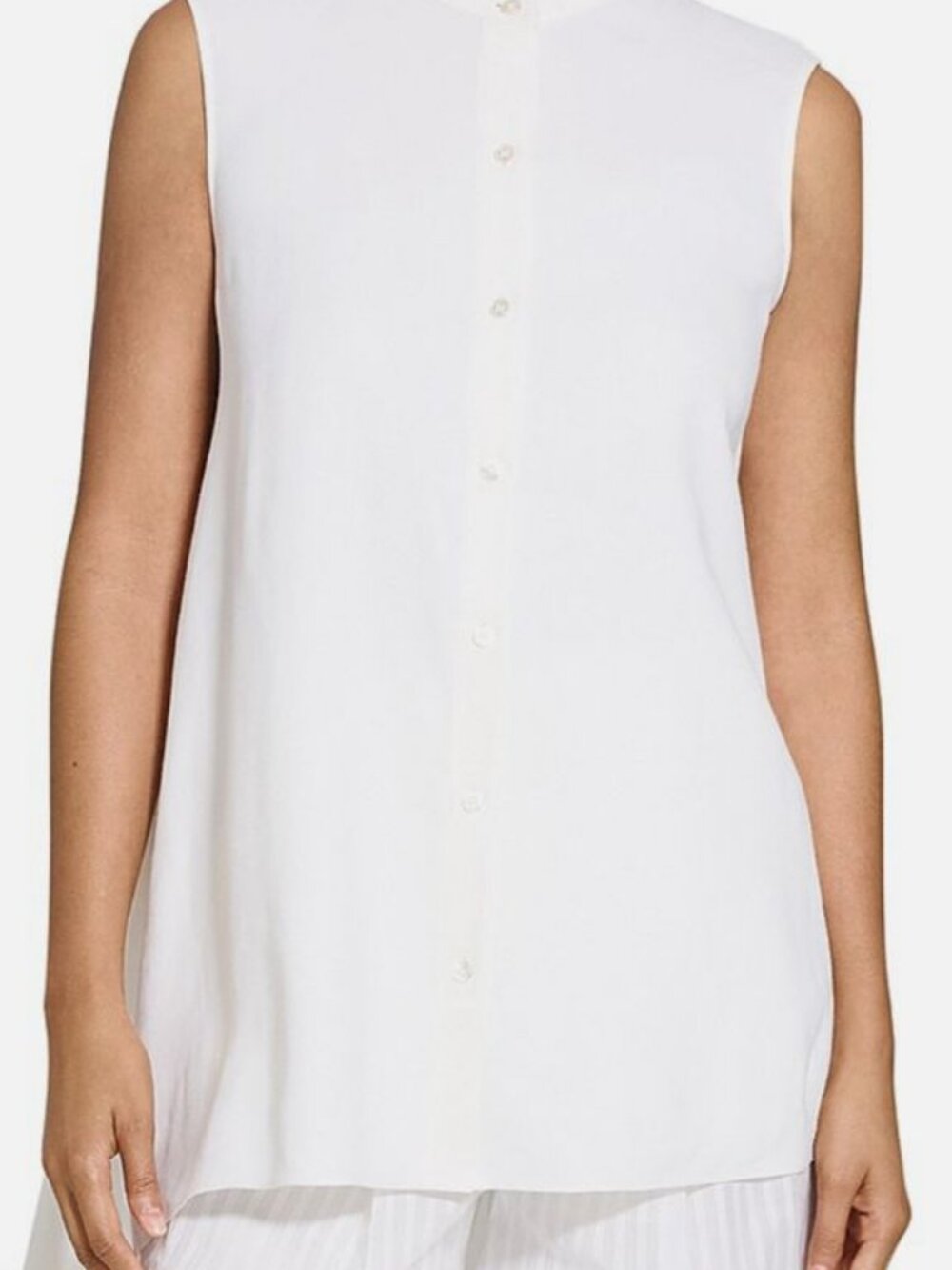Theory Women's Ivory Asymmetric Linen Sleeveless Collar Tunic Shirt Top Size S